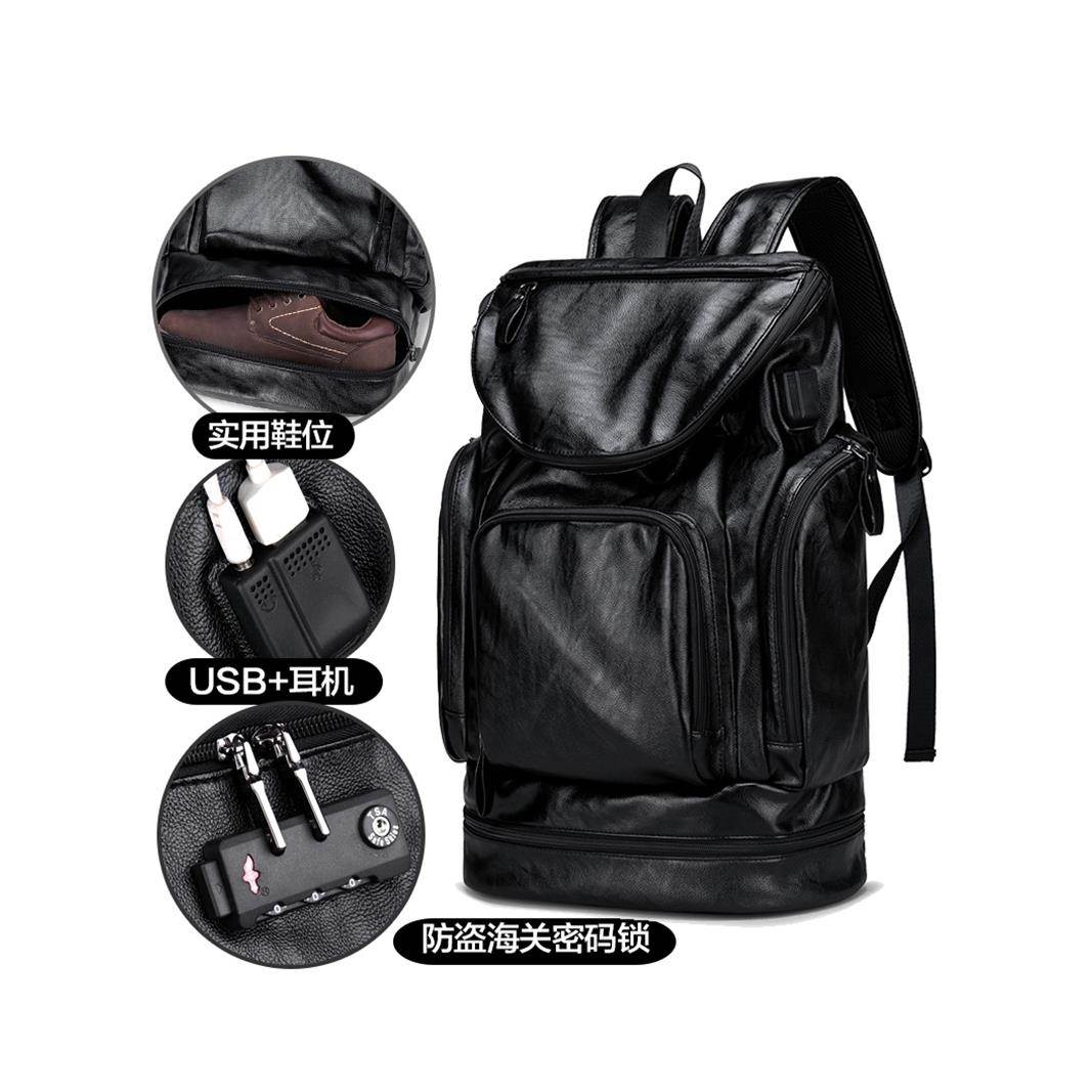 新款真皮大容量双肩包男士旅游密码锁干湿分离商务短途旅行背包潮