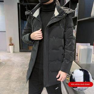 大码中长款羽绒服男2025冬季新款韩版可拆卸帽加厚保暖白鸭绒外套