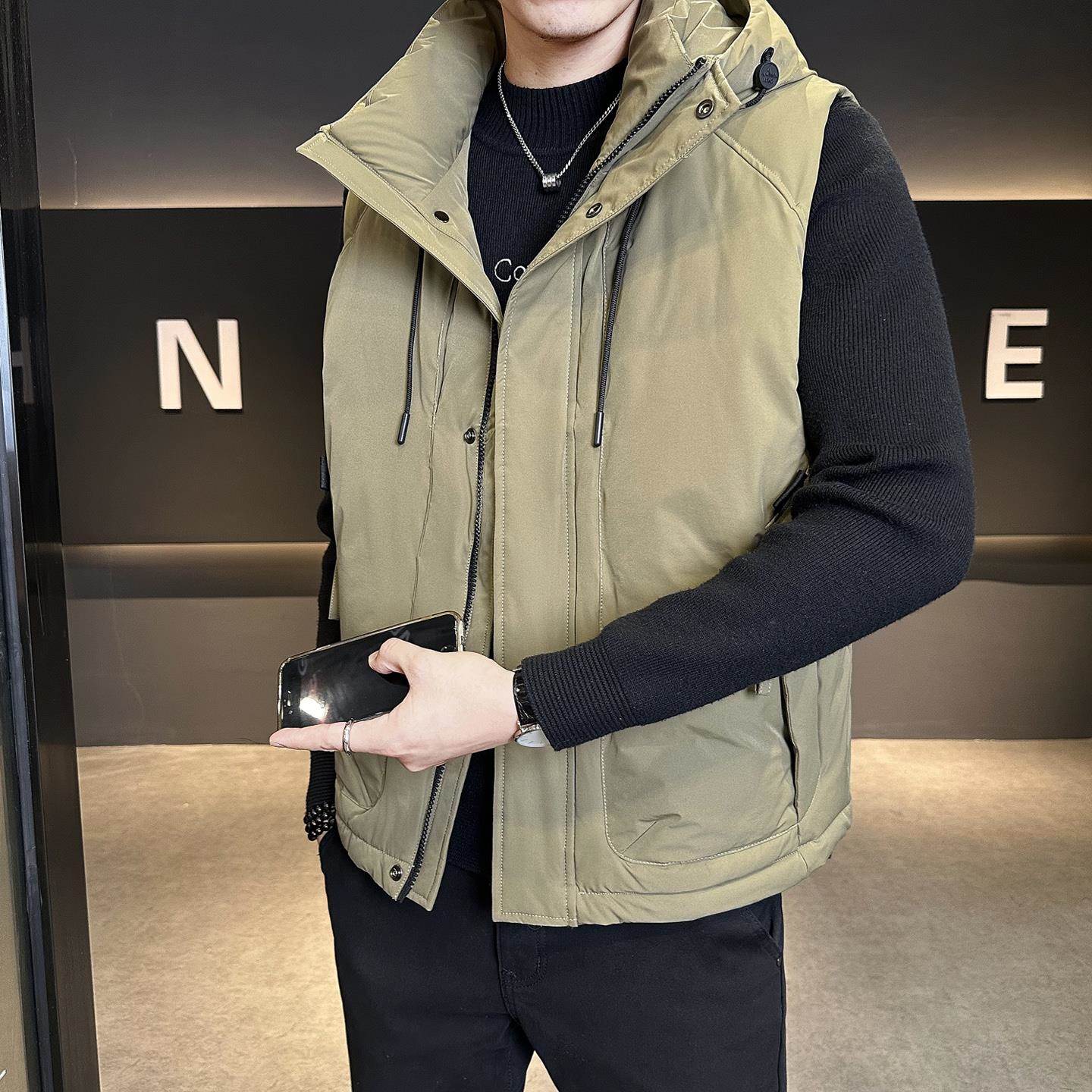 连帽羽绒服马甲男美式工装加厚背心坎肩冬季潮牌休闲保暖马夹外套