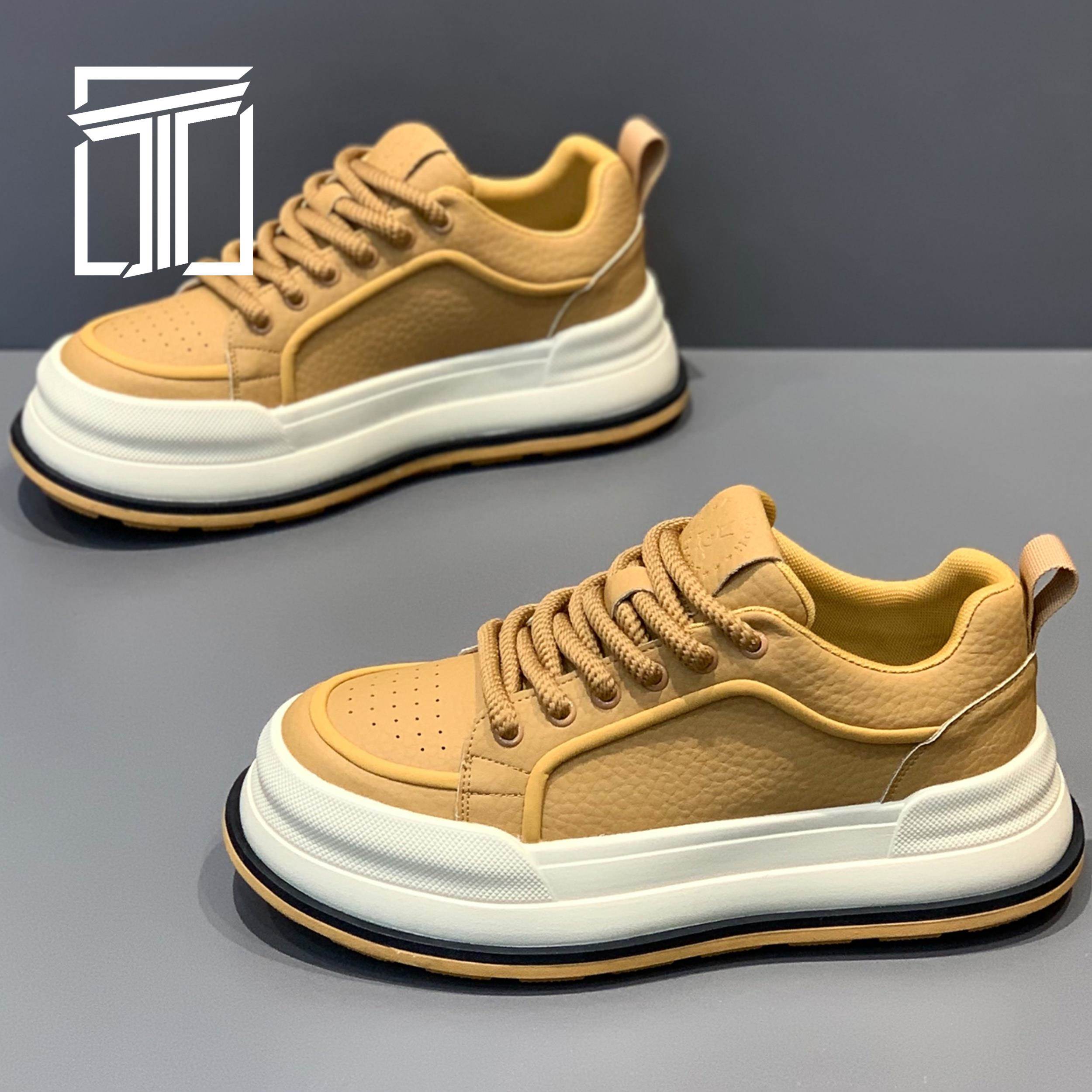 香港ITMY3 冬季新款男鞋皮面舒适板鞋厚底增高时尚低帮运动休闲鞋