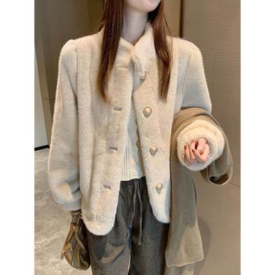 欧洲站2025冬季年轻款立领水貂毛皮草女短款皮毛一体羊毛外套上衣