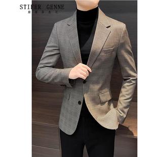商务休闲抗皱免烫男士 新款 西服 外套男春秋季 斯蒂芬高级感格子西装