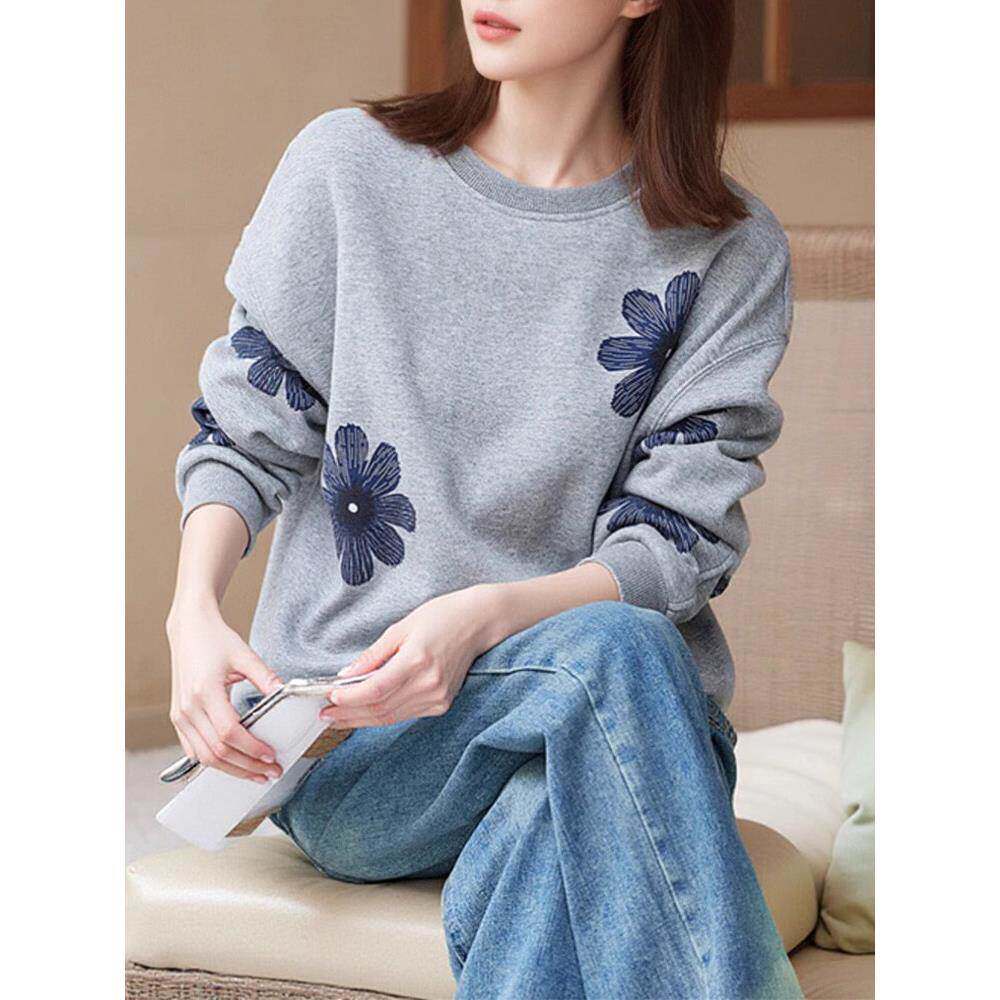 欧洲站长袖卫衣女新款2025爆款时尚洋气春秋冬高级感印花圆领上衣