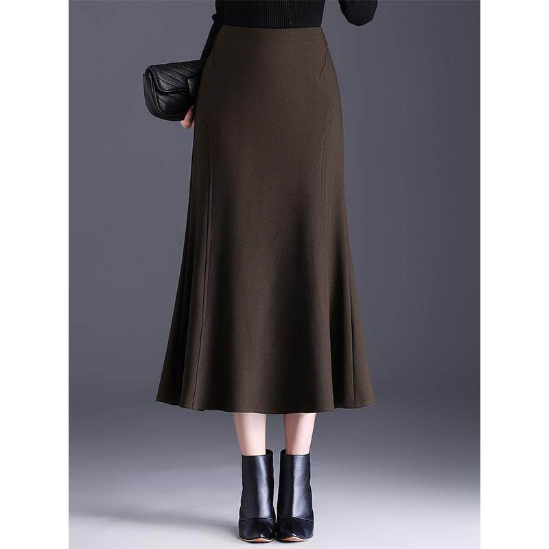 咖色半身裙女2025秋冬新款高腰包臀鱼尾裙气质中长款显瘦一步裙子