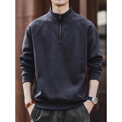 潮牌美式覆古半拉炼立领卫衣男2025秋季宽松休闲大码新款运动外套