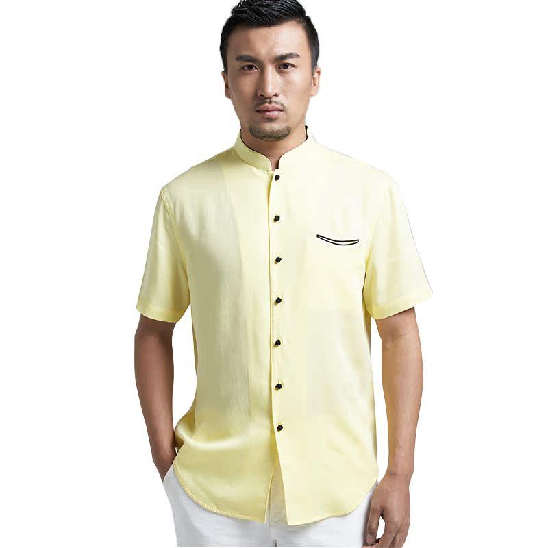 德风堂中式短袖夏季男士立领衬衫