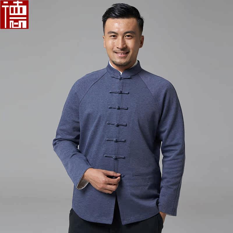 君雅 中国风男士唐装单层外套中青年休闲中式盘扣春秋季上衣