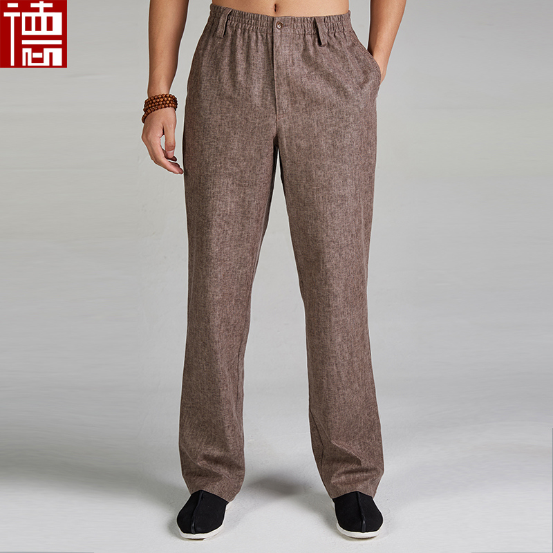 笃行 棉麻男士唐装休闲裤中式松紧腰 夏季男裤 版型宽松 超值清仓