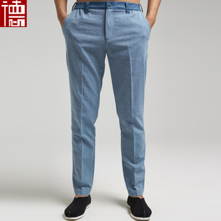 乘雷 原创春夏修身男式唐装裤子中式松紧腰休闲裤笔挺有型