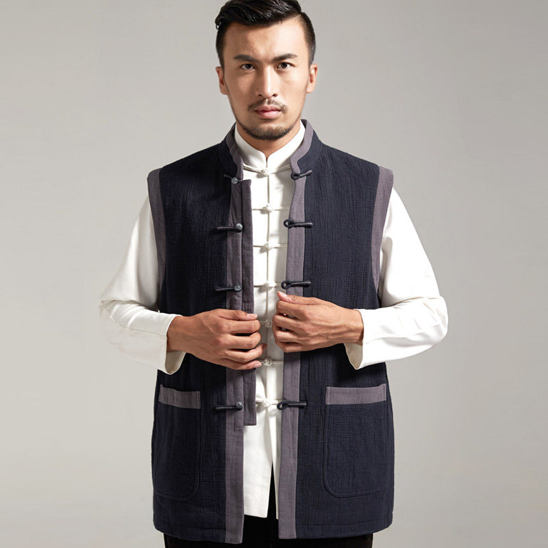 JIANXIAN ORIGINAL AUTUMN AND WINTER TANG COTTON VEST CHINESE HORSE COAT MIDDLE-AGED AND ELDERLY THICK BUCKLES HIGH-END SEIKO