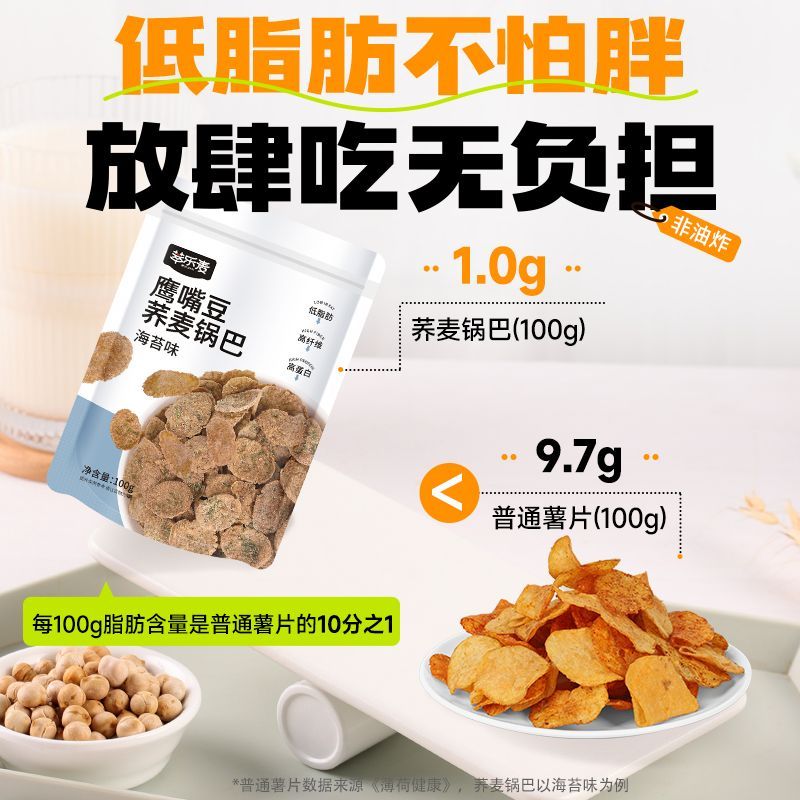 鹰嘴豆糖荞麦锅巴低脂肪非油炸宿舍追剧解馋粗粮薯片大包低脂零食