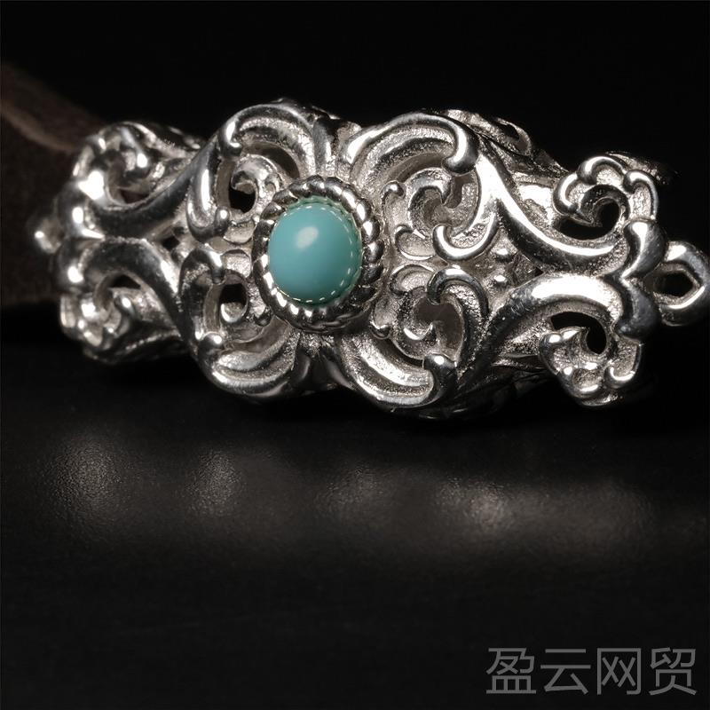 正品蒙客皮手环男女手镯日本枥木鞍革原925扣纯银镶嵌绿松石皮手