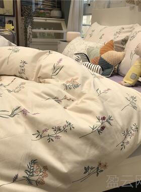 正品ins紫色美式田花园风小碎床上四件套m全棉纯棉被1.51.套8米三