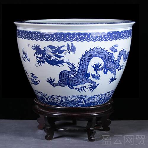 正品景德陶瓷青花龙纹莲鱼缸庭养镇乌龟睡荷花盆家用院老式特大号