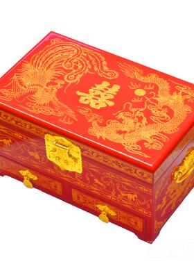 正品中式新娘婚结陪嫁盒回礼提亲聘光请礼金三金盒平遥推漆器首饰