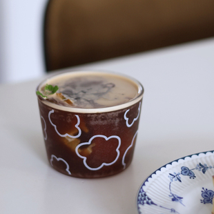 述物磨砂玻璃水杯牛奶杯果汁杯咖啡杯拉花杯早餐杯简约可爱小花杯