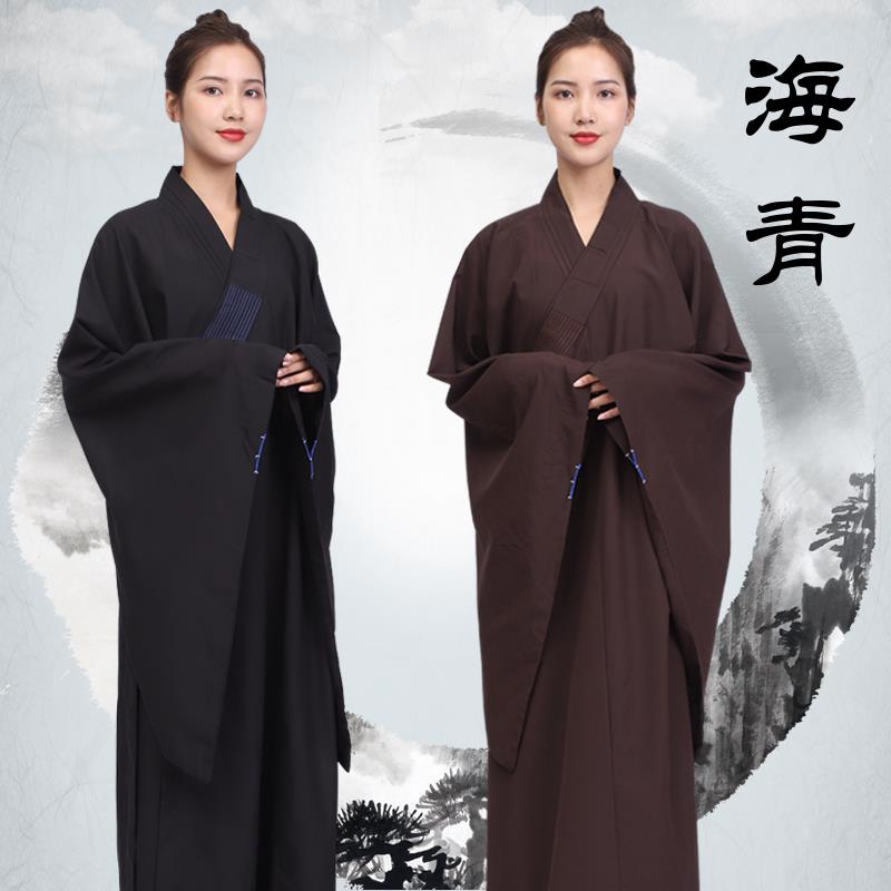 海青居士服女春夏秋季海清服僧衣僧服长衫大褂缦衣和尚袈裟咖啡色