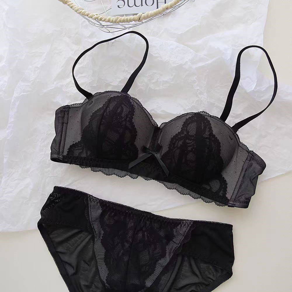 香雾朦胧~纯欲温柔小胸内衣聚拢显大性感镂空半杯无钢圈文胸罩