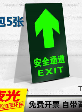 安全通道楼梯通道疏散应急紧急逃生标志免接电自发光提示贴纸荧光警示标示贴消防标 识标牌pvc温馨提示标示牌