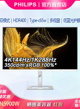 飞利浦27寸4K144hzHDR双模显示器IPS硬件低蓝光TypeC27E2N5900RW