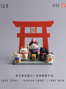 遇见丨五福临门招财猫汽车摆件车载创意可爱车内中控台装饰桌现货