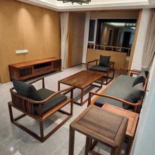 新中式 美学禅意侘寂风办公室冬夏两用家具 北美黑胡桃木沙发 宋式