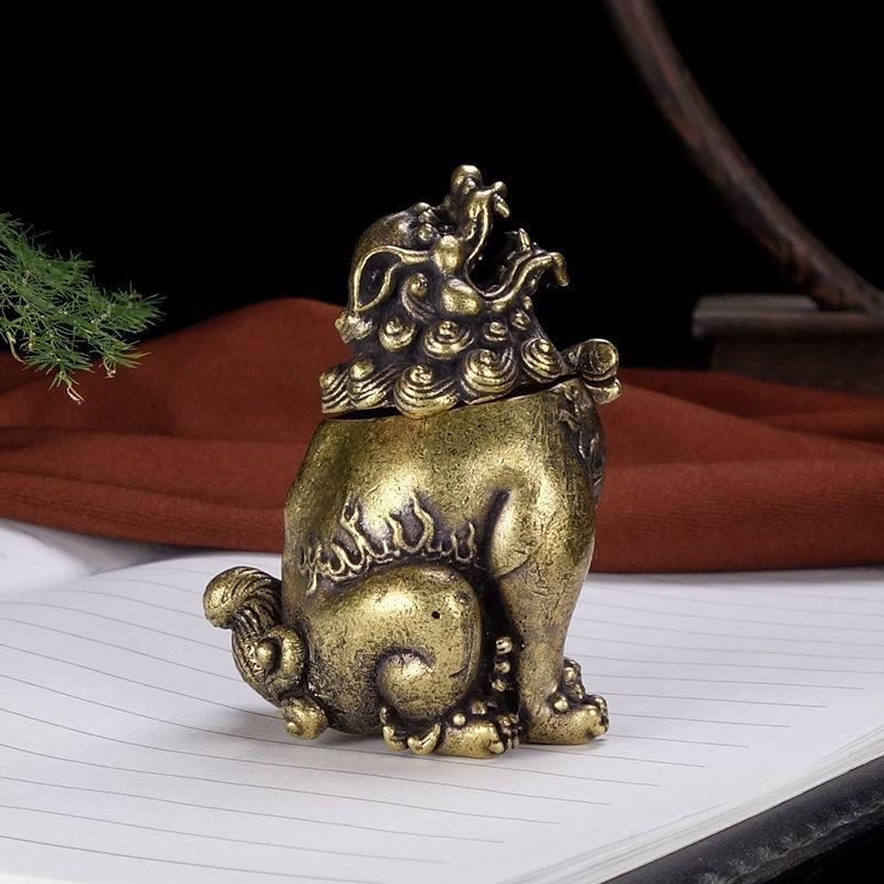 跨境仿古玩铜器望天吼 貔貅黄铜工艺品 创意茶道办公室摆件手把件