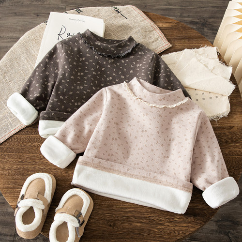 田园风小碎花冬季加绒加棉打底衫