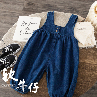 女孩洋气宽松宝宝纯棉休闲裤 女童牛仔背带裤 秋装 2026新款 子 春秋季