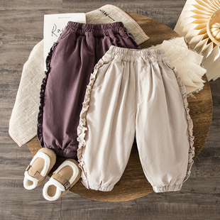 儿童洋气好看纯色休闲宝宝童纯棉裤 子夹棉加厚2025新款 裤 女童冬季