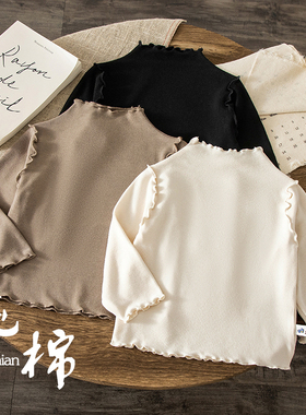 女童加绒打底衫秋冬季2025新款女孩纯色儿童内搭t宝宝纯棉长袖t恤