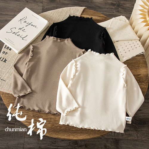 女童加绒打底衫秋冬季2025新款女孩纯色儿童内搭t宝宝纯棉长袖t恤