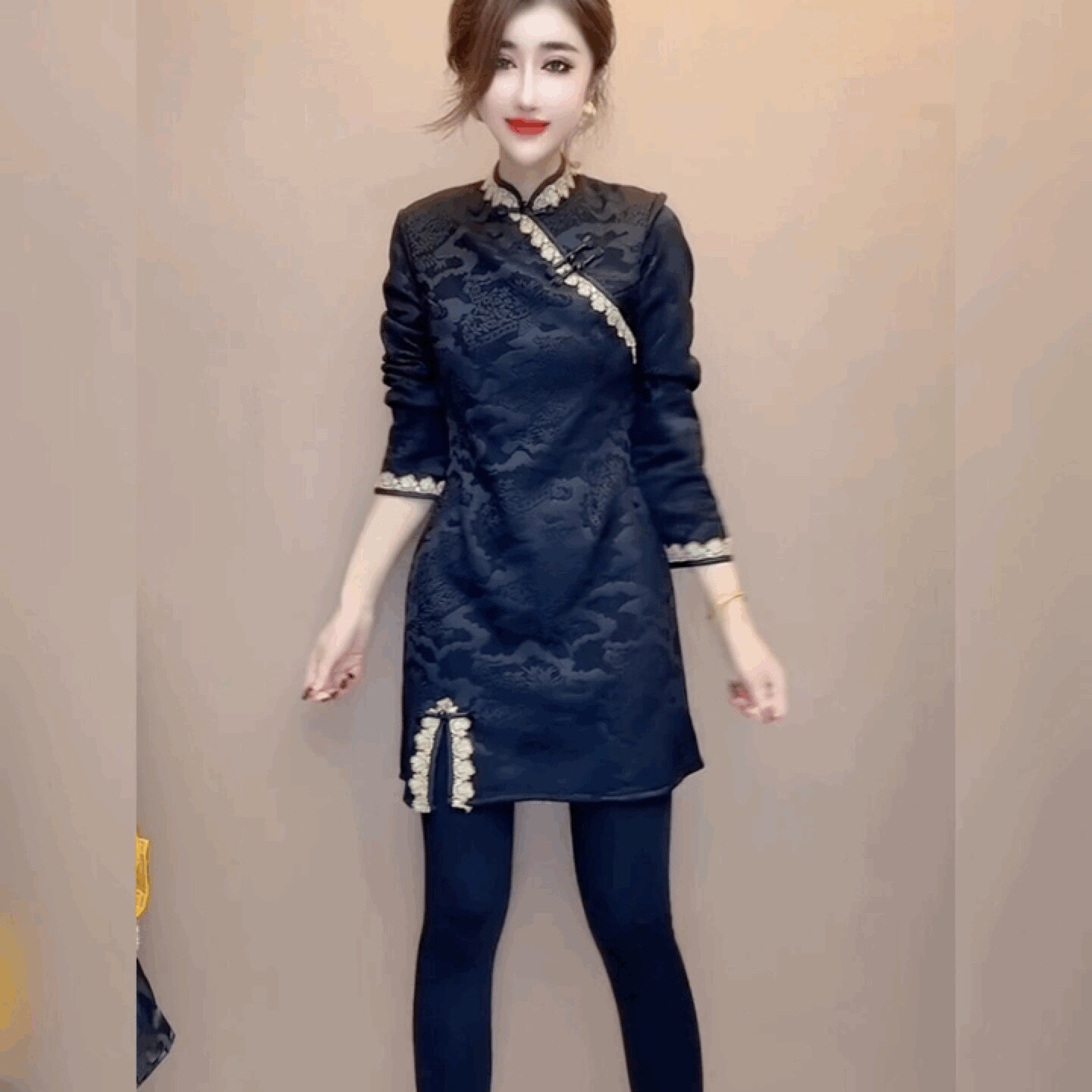 红色旗袍T恤短裙新中式改良唐装百搭高端国风气质中长款盘扣上衣