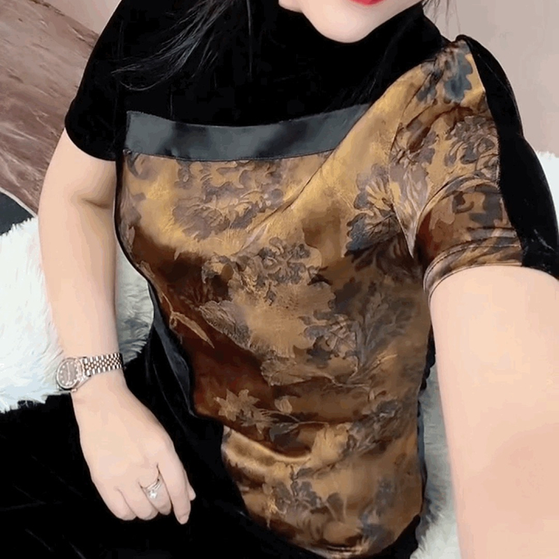 法式高级感丝绒短袖T恤打底衫女