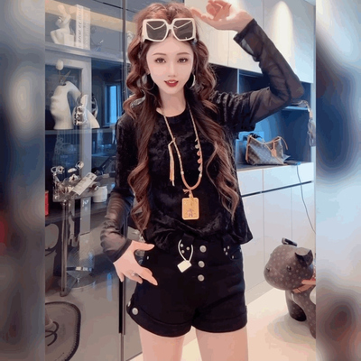 小众百搭打底衫高级拼接提花T恤