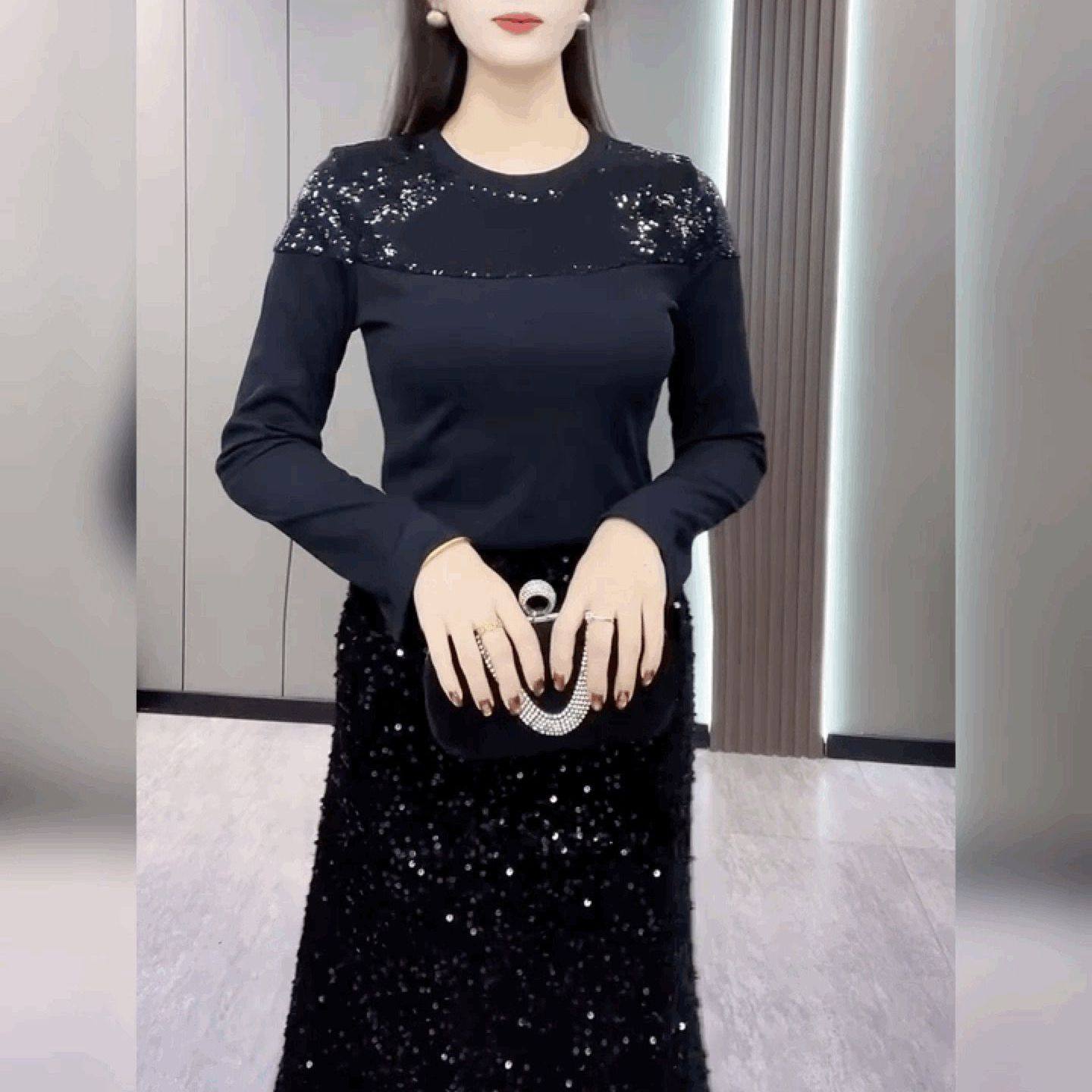 法式高级感重工亮片T恤女