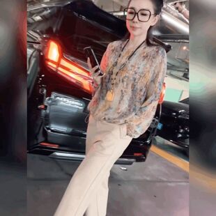 气质宽松长袖雪纺衬衫女晕染花色设计感前后两穿腰抽绳圆领防晒衫