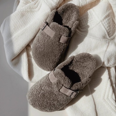 真皮毛毛鞋女外穿平底休闲百搭