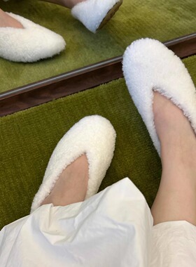 羊皮毛一体~2025冬新款羊羔毛平底浅口单鞋女加绒保暖毛毛鞋外穿