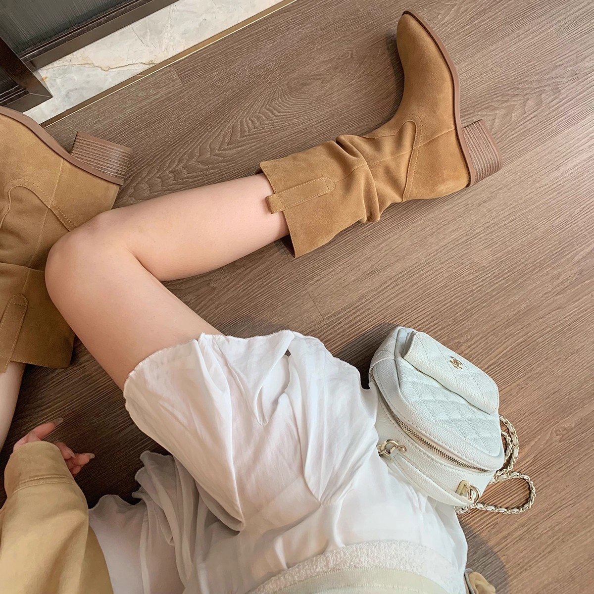 西部牛仔靴女春秋单靴V口显瘦