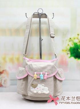 【ESQ正品】纯棉帆布包女包*鱼鱼猫咪大斜挎包60285