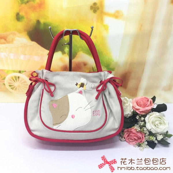 esq专柜纯棉帆布包*猫手拎可爱