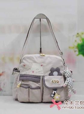 ESQ纯棉帆布包*花朵猫咪斜挎包女包71235