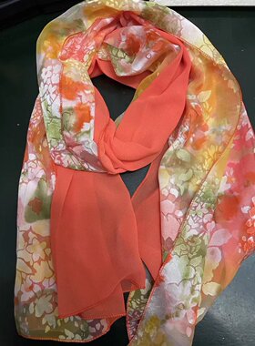 工艺品/礼品/南京特产 南京云锦 红色花朵精品围巾丝巾遮阳装饰