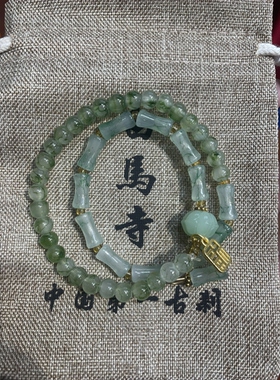 洛阳白马寺国潮水墨画双圈不规则手串圆珠竹节不对称花朵福牌吊坠