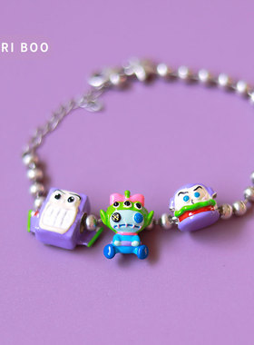 猫哩卟可爱卡通巴斯汉堡小怪兽925银串珠玩具总动员beads手链手镯