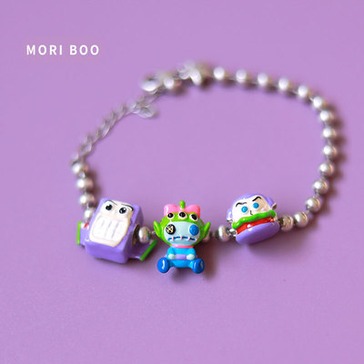 猫哩卟可爱卡通巴斯汉堡小怪兽925银串珠玩具总动员beads手链手镯