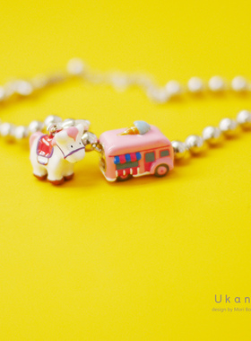 有看可爱白马925银串珠少女粉色