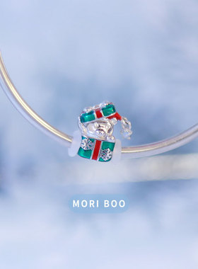 猫哩卟卡通小熊礼物盒925银串珠可爱雪花beads圣诞节珠子手链手镯