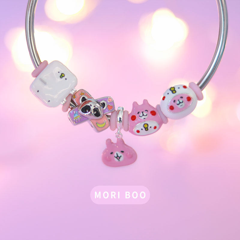 猫哩卟可爱粉色卡娜赫拉兔子925银珠子beads串珠甜美卡通手链手镯